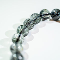 【ブラックトルマリンクォーツ ブレスレット】8.0mm珠|内径16cm・シャープな針入り天然石 RQBL080-001