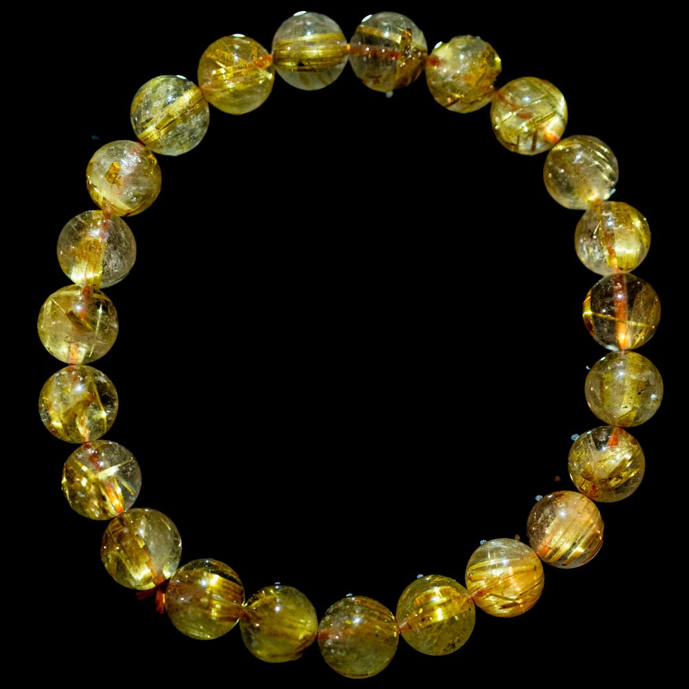 【8.5mmスモーキーゴールドルチル】ルチルクォーツ 8.5mm玉 タイチン ブレスレット 手首サイズ17cm