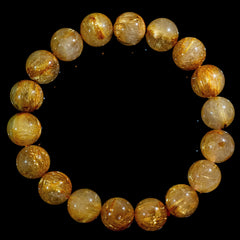 【11.5mm迫力満点ゴールドルチル】ルチルクォーツ 11.5mm玉 タイチン ブレスレット 手首サイズ16.0cm