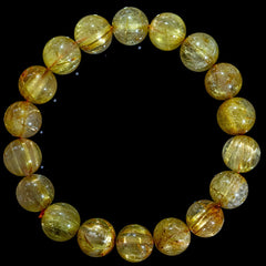 【11.5mm迫力満点ゴールドルチル】ルチルクォーツ 11.5mm玉 タイチン ブレスレット 手首サイズ17.5cm