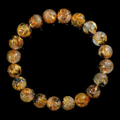 【10mm迫力満点太陽放射ルチル】ルチルクォーツ 10.0mm玉 タイチン ブレスレッド 手首サイズ16cm