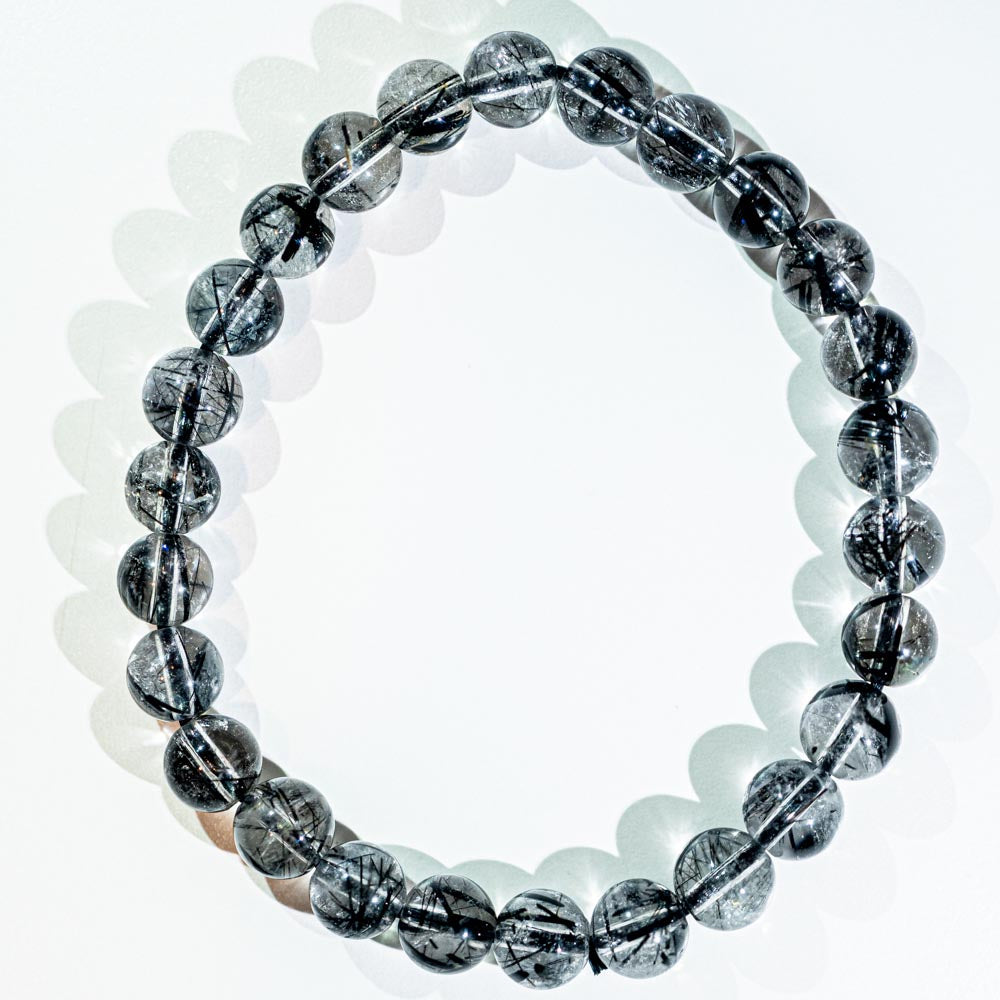 【ブラックトルマリンクォーツ ブレスレット】7.5mm珠|内径15.5cm・シャープな針入り天然石 RQBL075-002