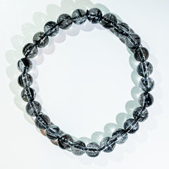【ブラックトルマリンクォーツ ブレスレット】7.5mm珠|内径15.5cm・シャープな針入り天然石 RQBL075-002
