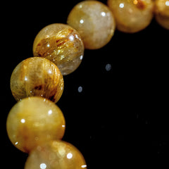 【11.5mm迫力満点ゴールドルチル】ルチルクォーツ 11.5mm玉 タイチン ブレスレット 手首サイズ16.0cm