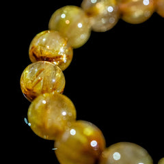 【11.5mm迫力満点ゴールドルチル】ルチルクォーツ 11.5mm玉 タイチン ブレスレット 手首サイズ17.5cm