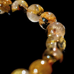 【10mm迫力満点太陽放射ルチル】ルチルクォーツ 10.0mm玉 タイチン ブレスレッド 手首サイズ16cm