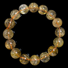 【14.5mmクリアタイプゴールドルチル】ルチルクォーツ 14.5mm玉 タイチン ブレスレット 手首サイズ18cm