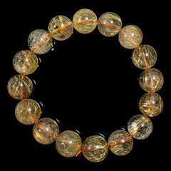 【14.5mmクリアタイプゴールドルチル】ルチルクォーツ 14.5mm玉 タイチン ブレスレット 手首サイズ18cm