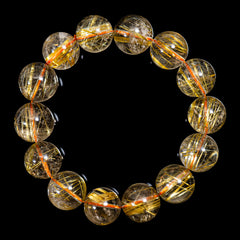 【15.5mmクリアタイプゴールドルチル】ルチルクォーツ 15.5mm玉 タイチン ブレスレット 手首サイズ16.5cm