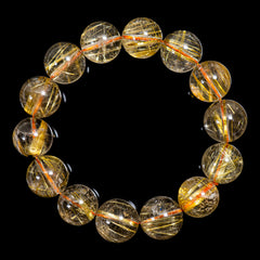 【15.5mmクリアタイプゴールドルチル】ルチルクォーツ 15.5mm玉 タイチン ブレスレット 手首サイズ16.5cm