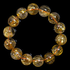 【15.5mmクリアタイプゴールドルチル】ルチルクォーツ 15.5mm玉 タイチン ブレスレット 手首サイズ17cm