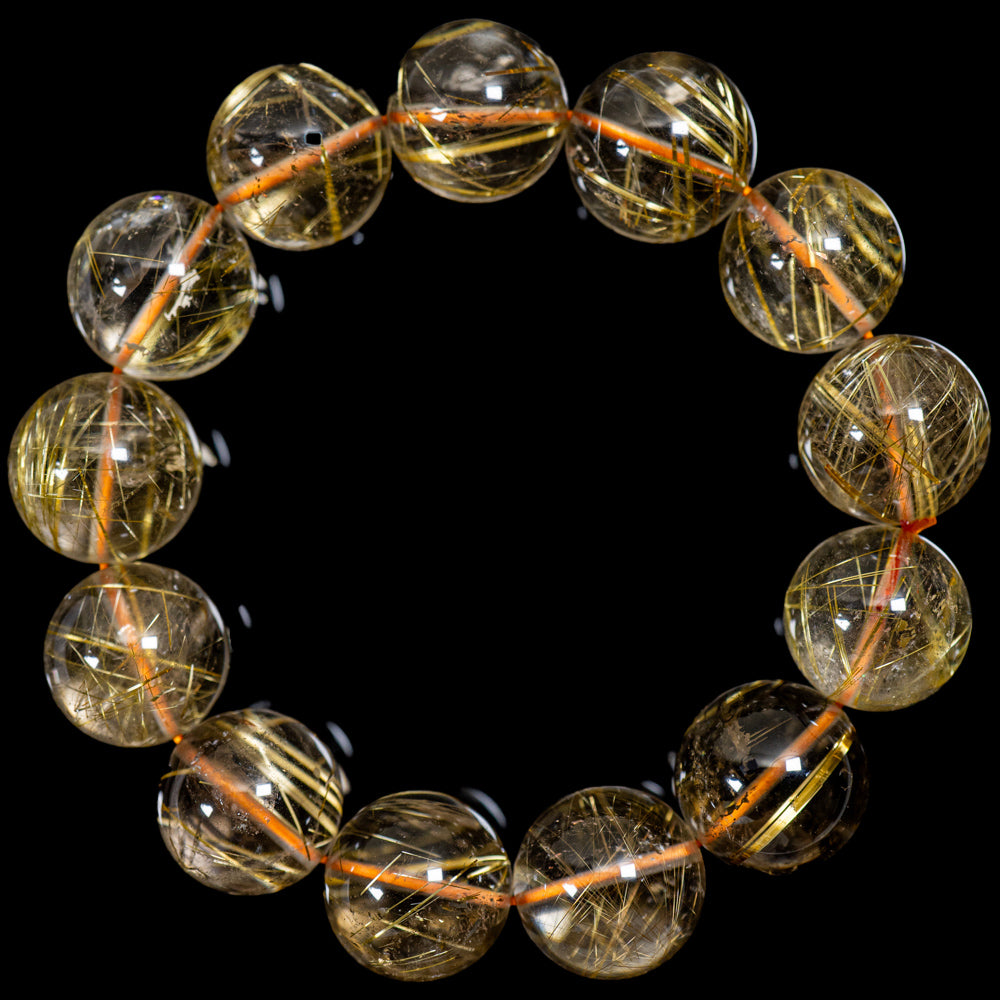 【18.0mmクリアタイプゴールドルチル】ルチルクォーツ 18.0mm玉 タイチン ブレスレット 手首サイズ18cm