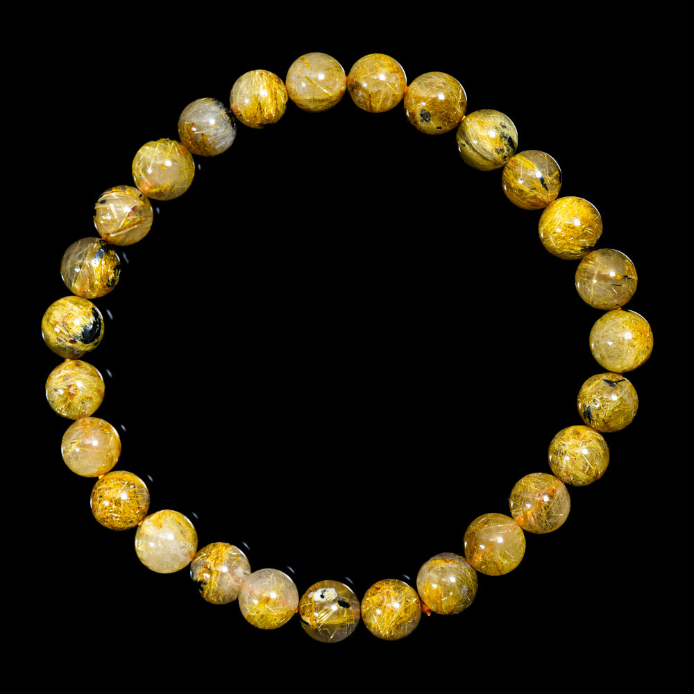 【7.0mm太陽ルチル(ヘマタイト/ルチル)】ルチルクォーツ 7.0mm玉 ブレスレット 手首サイズ16.5cm