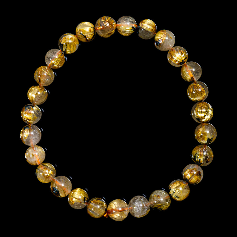 【7.0mm太陽ルチル(ヘマタイト/ルチル)】ルチルクォーツ 7.0mm玉 ブレスレット 手首サイズ16.5cm