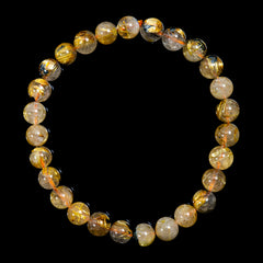 【7.0mm太陽ルチル(ヘマタイト/ルチル)】ルチルクォーツ 7.0mm玉 ブレスレット 手首サイズ16.5cm