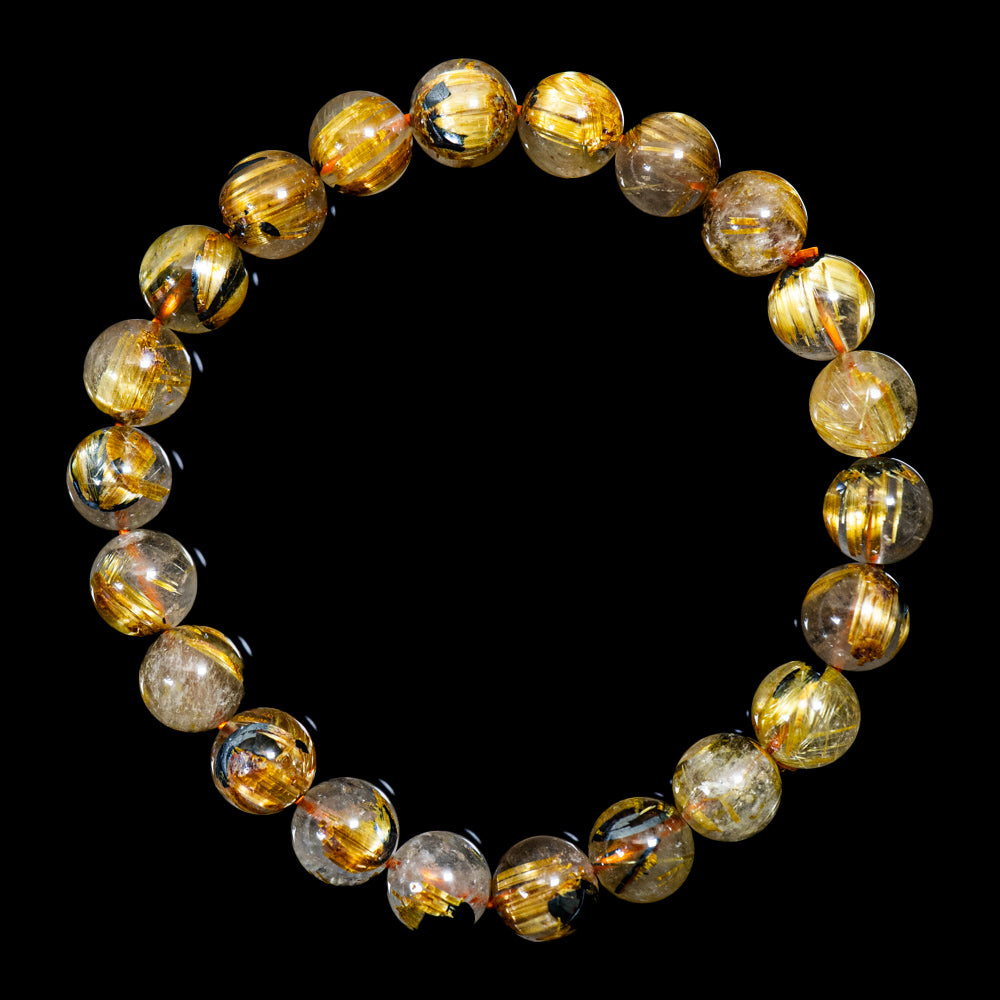 【9.0mm太陽ルチル(ヘマタイト/ルチル)】ルチルクォーツ 9.0mm玉 ブレスレット 手首サイズ16cm