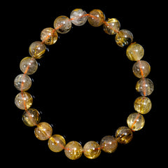 【9.0mm太陽ルチル(ヘマタイト/ルチル)】ルチルクォーツ 9.0mm玉 ブレスレット 手首サイズ16cm