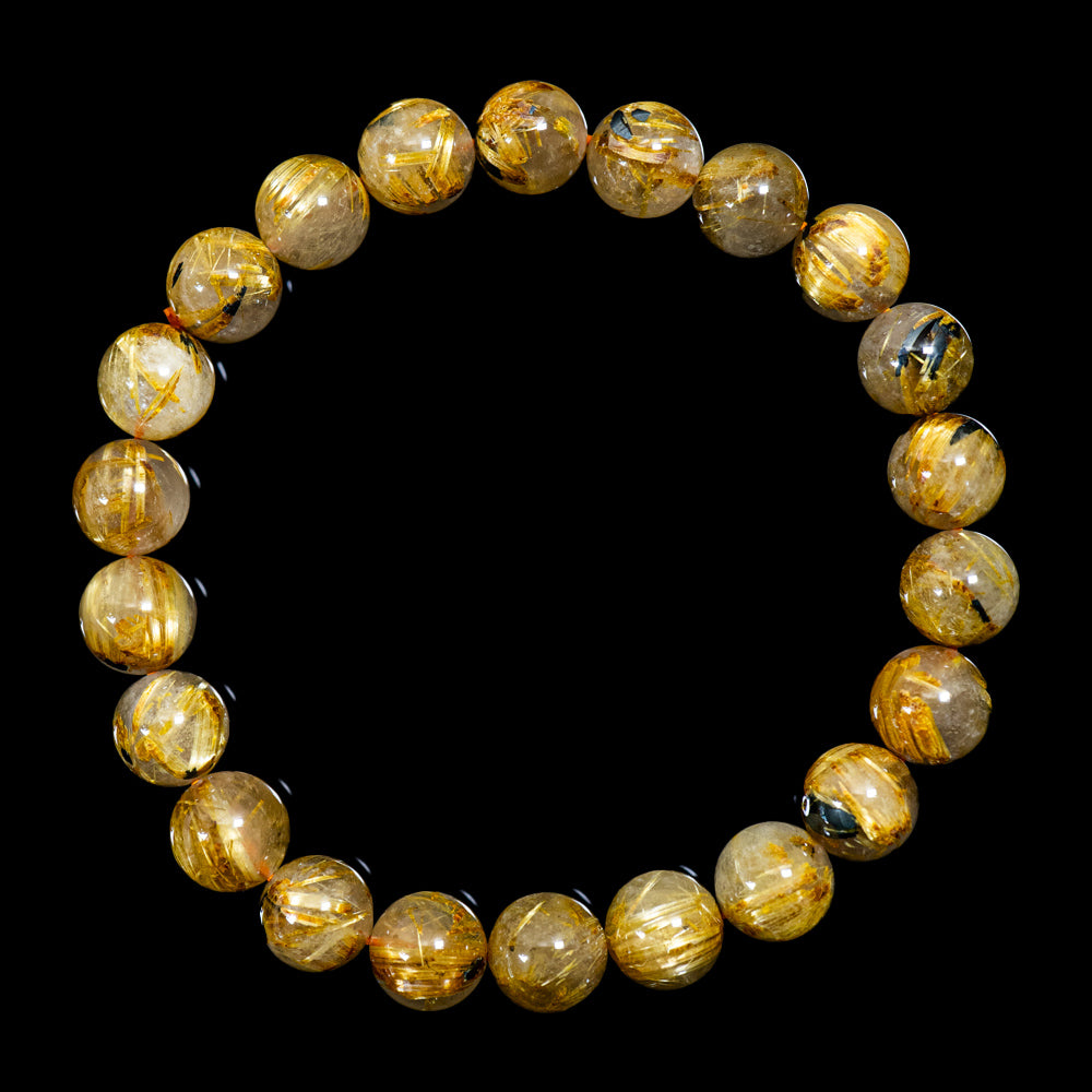 【9.0mm太陽ルチル(ヘマタイト/ルチル)】ルチルクォーツ 9.0mm玉 ブレスレット 手首サイズ16.5cm