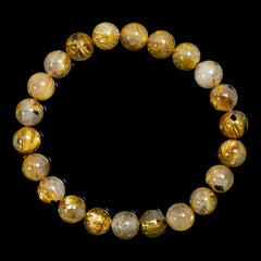 【9.0mm太陽ルチル(ヘマタイト/ルチル)】ルチルクォーツ 9.0mm玉 ブレスレット 手首サイズ16.5cm