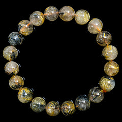 【10.0mm太陽ルチル(ヘマタイト/ルチル)】ルチルクォーツ 10.0mm玉 ブレスレット 手首サイズ17cm