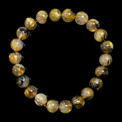 【8.8mm太陽ルチル(ヘマタイト/ルチル)】ルチルクォーツ 8.8mm玉 ブレスレット 手首サイズ16cm