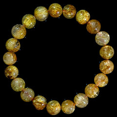 【9.5mm迫力満点ゴールドルチル】ルチルクォーツ 9.5mm玉 タイチン ブレスレット 手首サイズ17.0cm