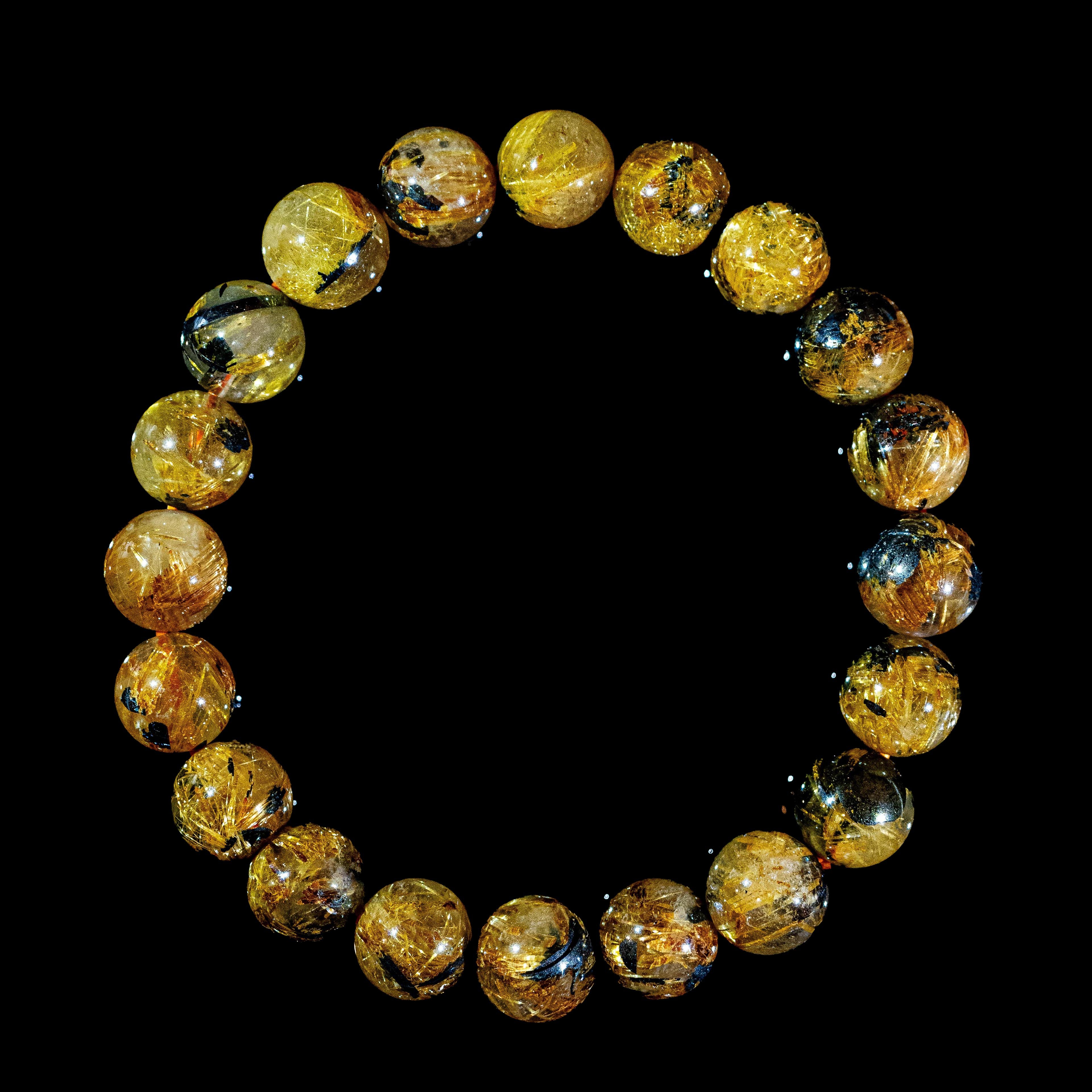 【10mm太陽(放射)タイプ】ルチルクォーツ 10mm玉 タイチン ブレスレッド 手首サイズ16.5cm