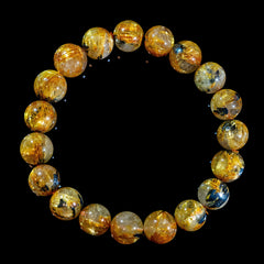 【11.5mm迫力満点太陽放射ルチル】ルチルクォーツ 11.5mm玉 タイチン ブレスレッド 手首サイズ16.5cm