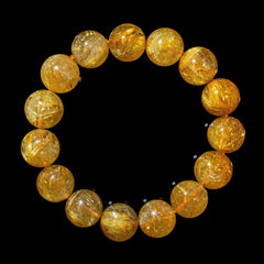 【14mm迫力満点スモーキーゴールドルチル】ルチルクォーツ 14mm玉 タイチン ブレスレッド 手首サイズ16.5cm