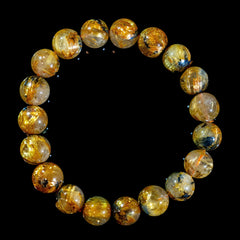 【11.5mm迫力満点太陽放射ルチル】ルチルクォーツ 11.5mm玉 タイチン ブレスレッド 手首サイズ16.5cm