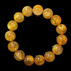 【14mm迫力満点スモーキーゴールドルチル】ルチルクォーツ 14mm玉 タイチン ブレスレッド 手首サイズ16.5cm