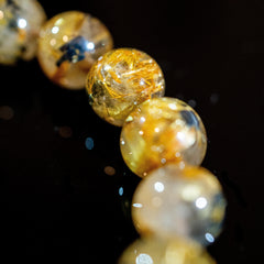 【11.5mm迫力満点太陽放射ルチル】ルチルクォーツ 11.5mm玉 タイチン ブレスレッド 手首サイズ16.5cm