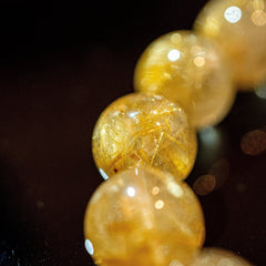 【14mm迫力満点スモーキーゴールドルチル】ルチルクォーツ 14mm玉 タイチン ブレスレッド 手首サイズ16.5cm