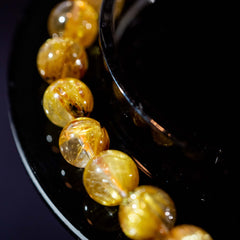 【太陽(放射)タイプ】ルチルクォーツ 7mm玉 タイチン ブレスレッド 手首サイズ16.5cm