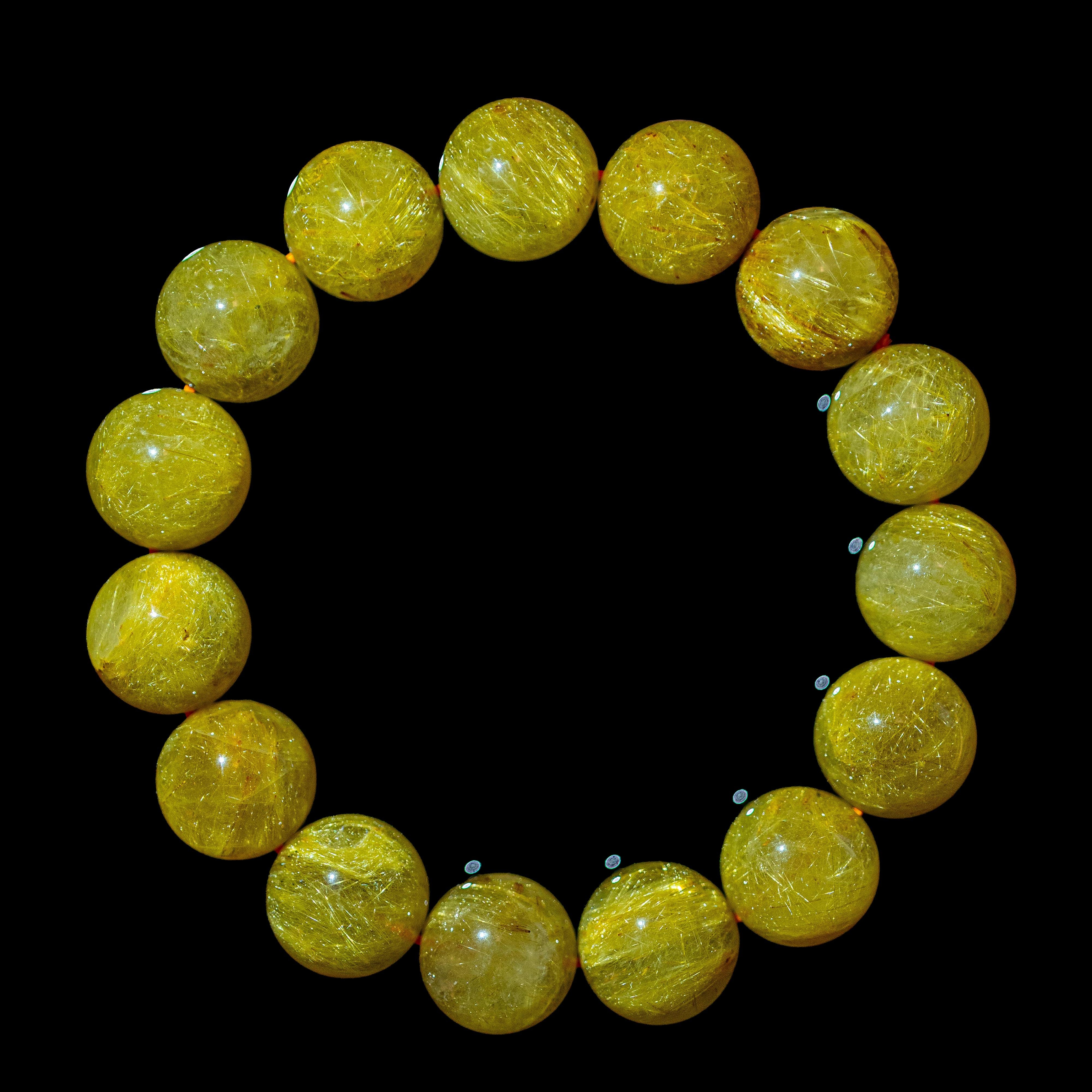 【14mm迫力満点ゴールドルチル】ルチルクォーツ 14mm玉 タイチン ブレスレッド 手首サイズ16.0cm