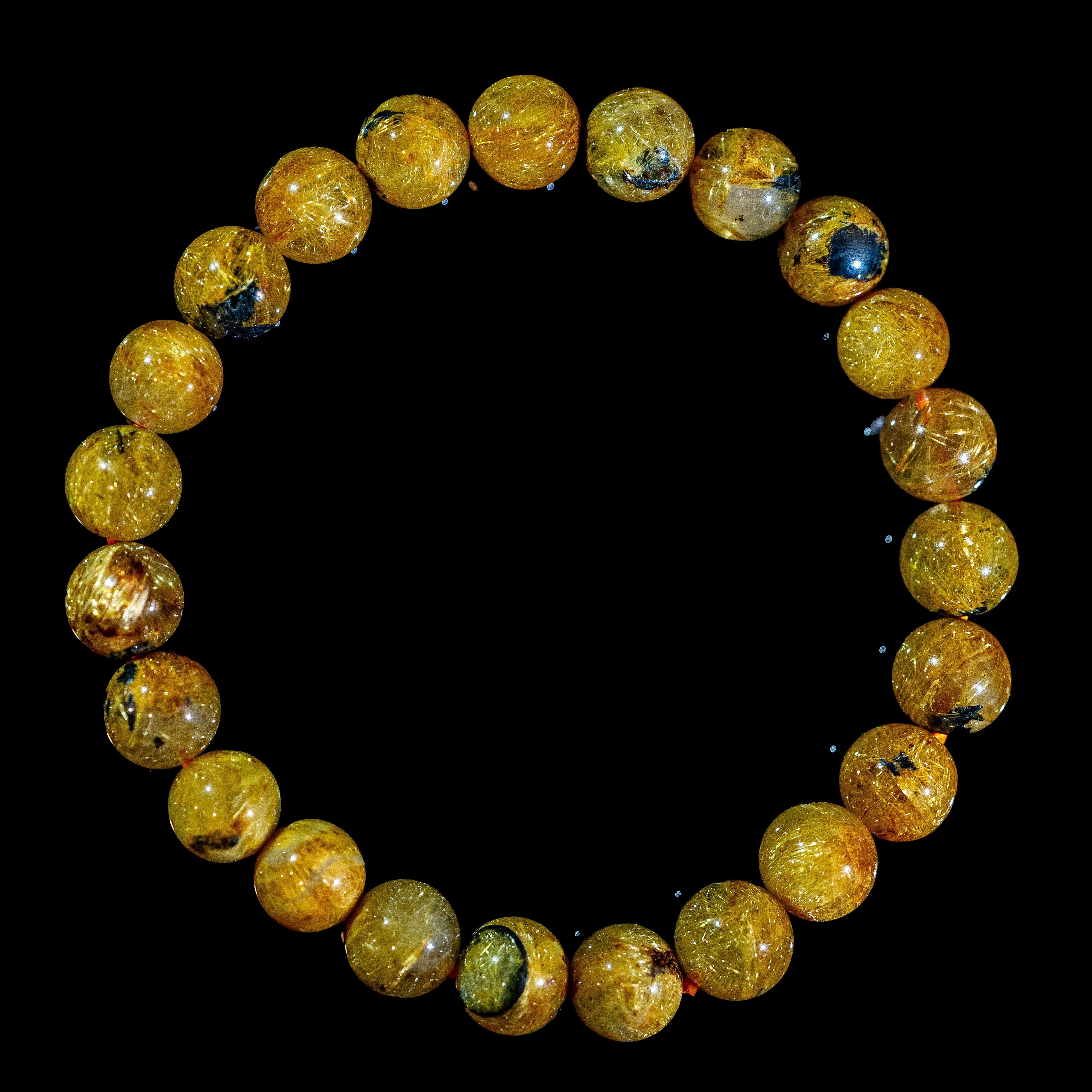 【9.0mm太陽放射ルチル】ルチルクォーツ 9.0mm玉 タイチン ブレスレッド 手首サイズ16.5cm