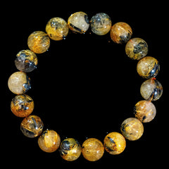 【12mm迫力満点太陽放射ルチル】ルチルクォーツ 12mm玉 タイチン ブレスレッド 手首サイズ16.5cm