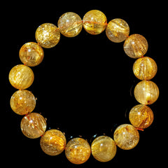 【12mm迫力満点スモーキーゴールドルチル】ルチルクォーツ 12mm玉 タイチン ブレスレッド 手首サイズ16.5cm