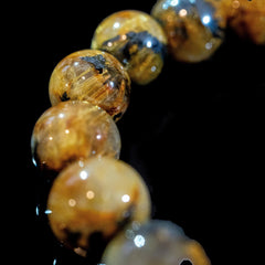 【12mm迫力満点太陽放射ルチル】ルチルクォーツ 12mm玉 タイチン ブレスレッド 手首サイズ16.5cm