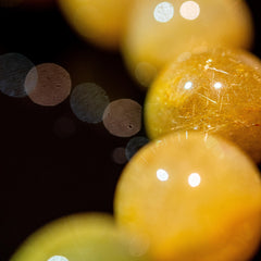 【14mm迫力満点ゴールドルチル】ルチルクォーツ 14mm玉 タイチン ブレスレッド 手首サイズ16.0cm