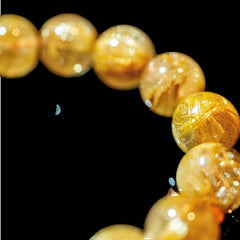 【12mm迫力満点スモーキーゴールドルチル】ルチルクォーツ 12mm玉 タイチン ブレスレッド 手首サイズ16.5cm