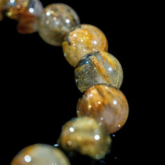 【12mm迫力満点太陽放射ルチル】ルチルクォーツ 12mm玉 タイチン ブレスレッド 手首サイズ16.5cm