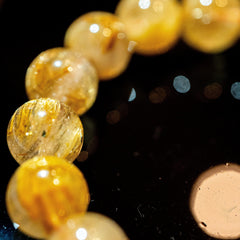 【12mm迫力満点スモーキーゴールドルチル】ルチルクォーツ 12mm玉 タイチン ブレスレッド 手首サイズ16.5cm