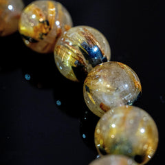 【12mm迫力満点太陽放射ルチル】ルチルクォーツ 12mm玉 タイチン ブレスレッド 手首サイズ16.5cm