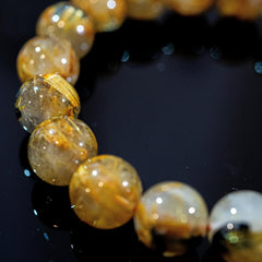 【12mm迫力満点太陽放射ルチル】ルチルクォーツ 12mm玉 タイチン ブレスレッド 手首サイズ16.5cm