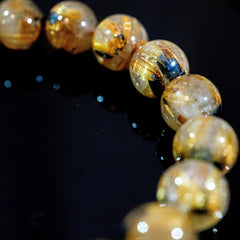 【12mm迫力満点太陽放射ルチル】ルチルクォーツ 12mm玉 タイチン ブレスレッド 手首サイズ16.5cm