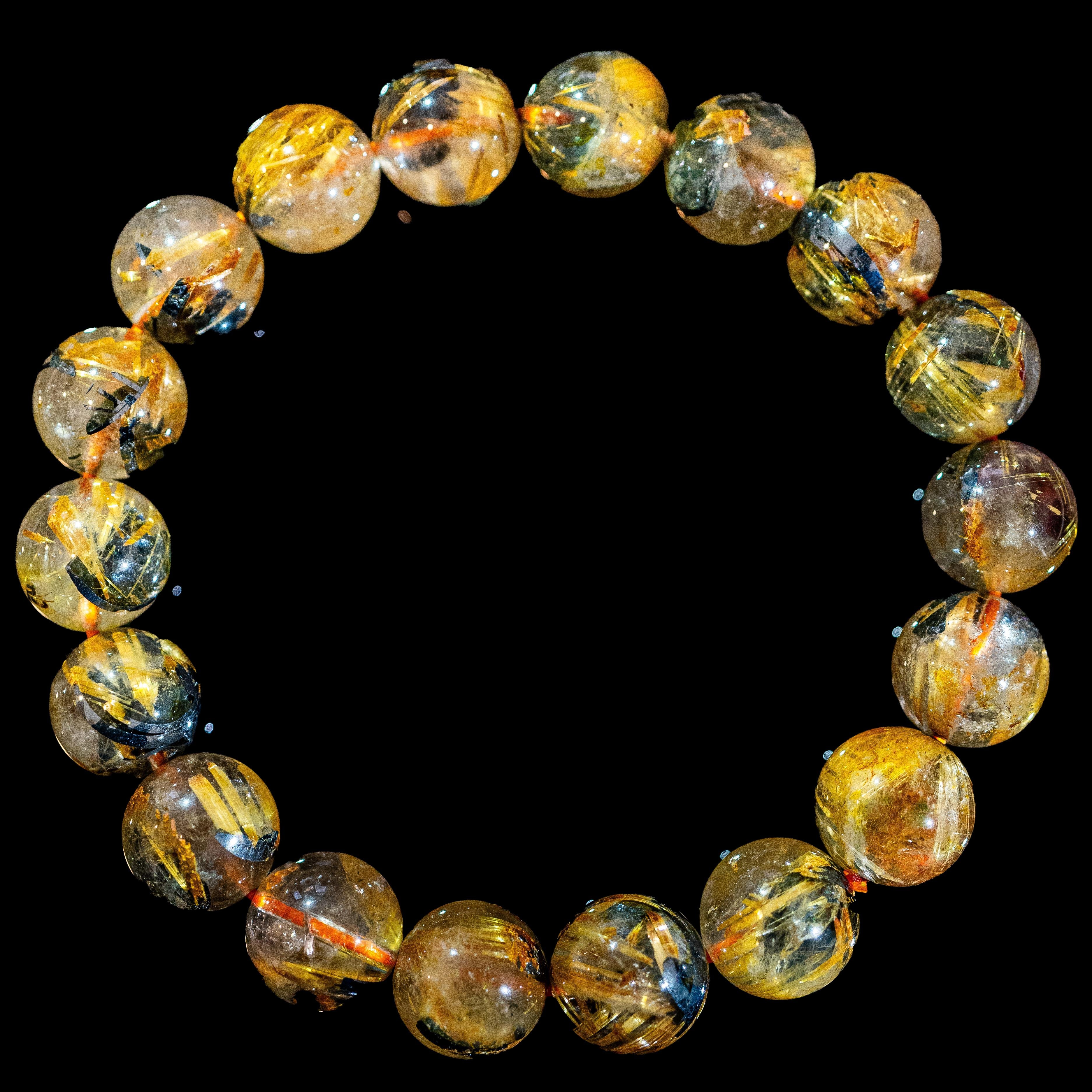 【11mm迫力満点太陽放射ルチル】ルチルクォーツ 11mm玉 タイチン ブレスレッド 手首サイズ16.5cm