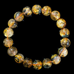 【11mm迫力満点太陽放射ルチル】ルチルクォーツ 11mm玉 タイチン ブレスレッド 手首サイズ16.5cm