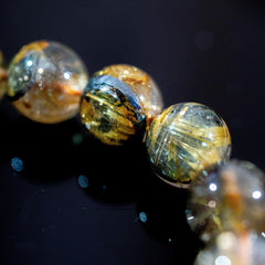 【11mm迫力満点太陽放射ルチル】ルチルクォーツ 11mm玉 タイチン ブレスレッド 手首サイズ16.5cm