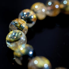 【11mm迫力満点太陽放射ルチル】ルチルクォーツ 11mm玉 タイチン ブレスレッド 手首サイズ16.5cm